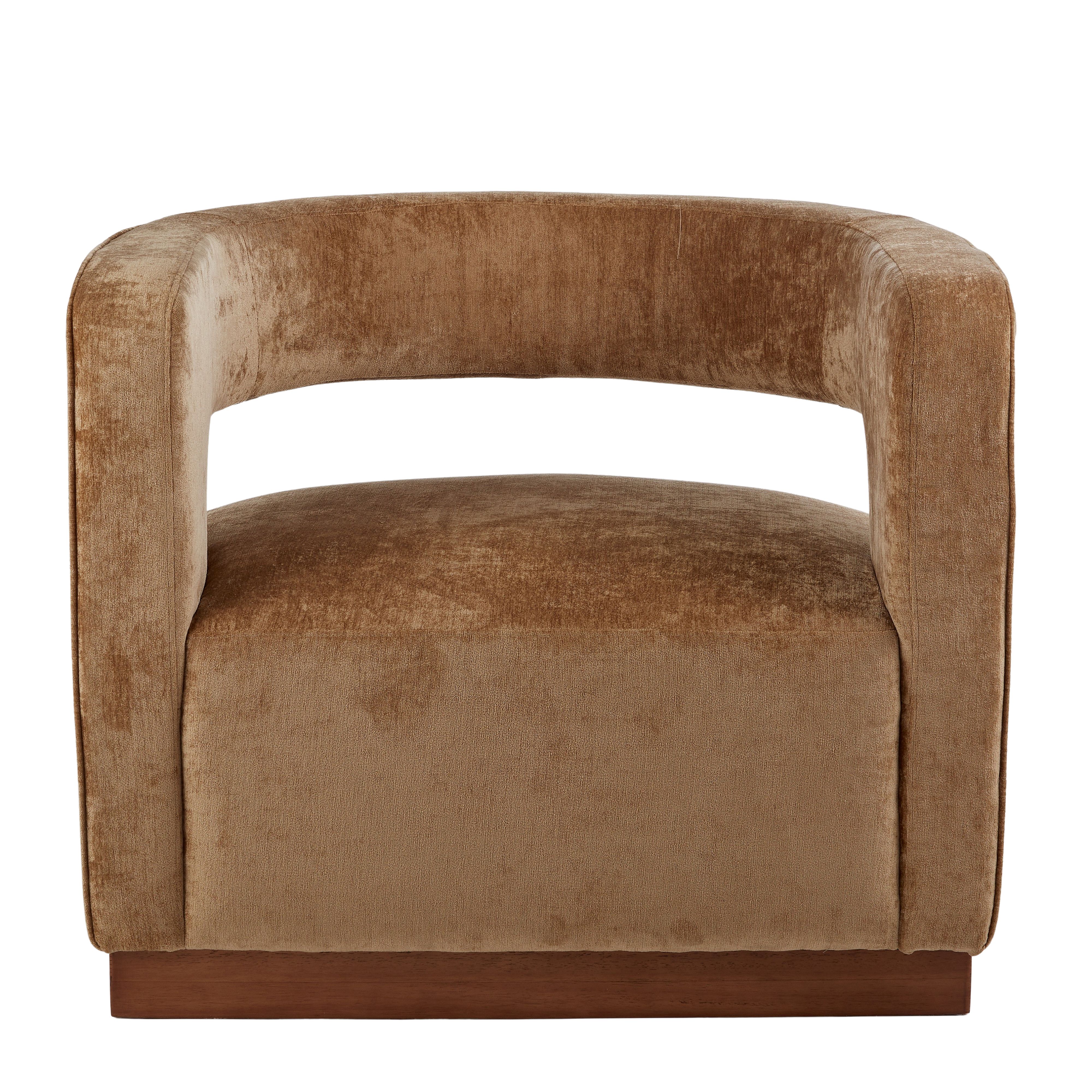 Gold Aged Velvet Armchair – Gold & Walnut