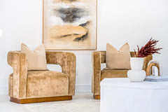 Gold Aged Velvet Armchair – Gold & Walnut