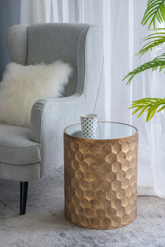 Golden Mirror Top Accent Table