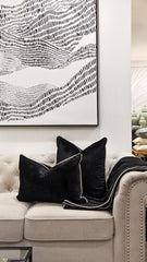 Midnight Velvet White Piped Cushion