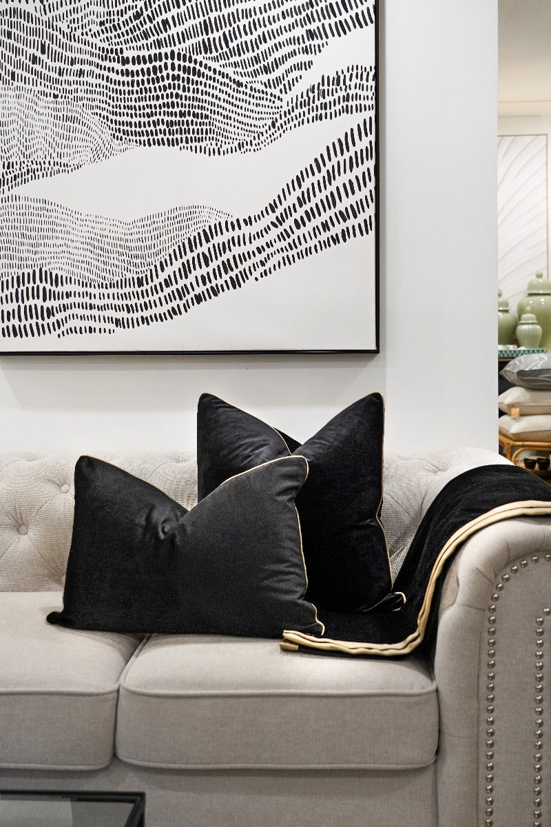 Midnight Velvet Gold Piped Throw
