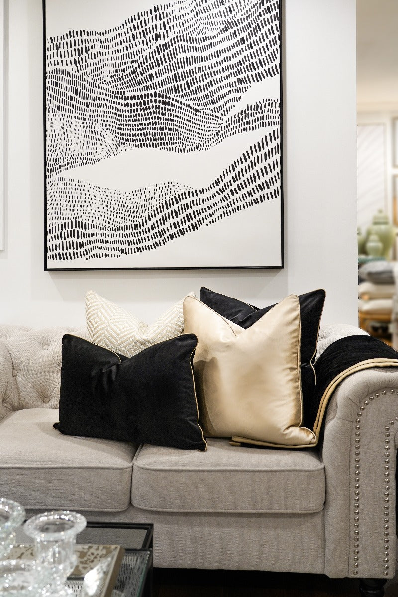 Midnight Velvet Gold Piped Throw