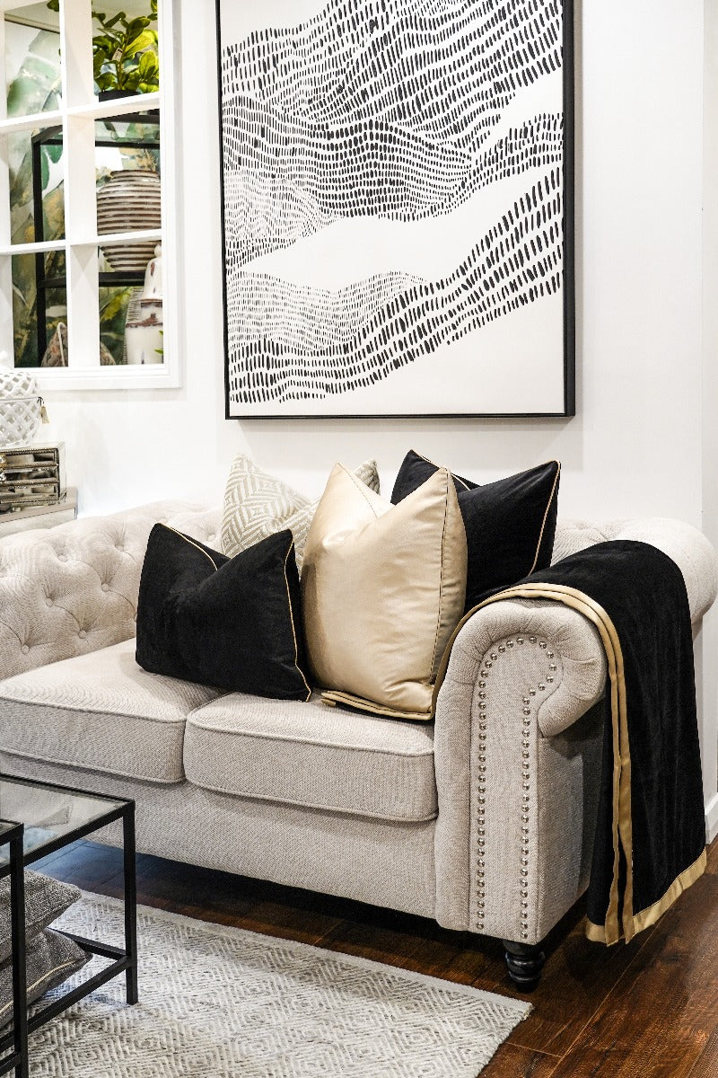 Midnight Velvet Gold Piped Throw