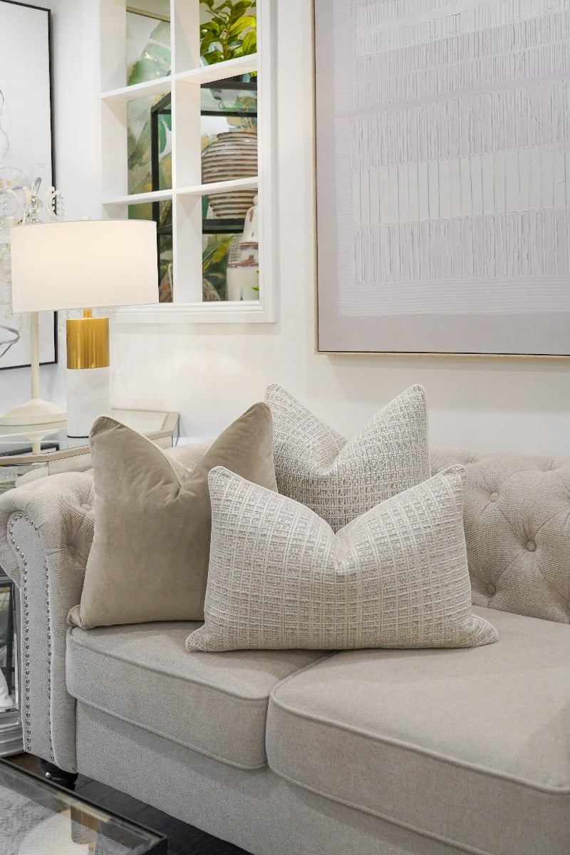 Textured Grid Beige Cushion