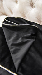Midnight Velvet White Piped Throw